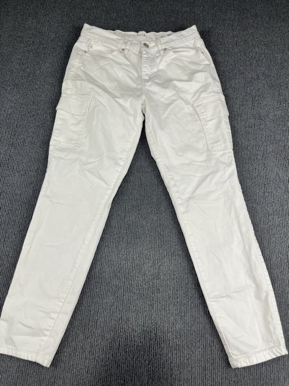 Nicole Miller Soho High Rise Ankle Skinny Cargo Pants White Womens 4